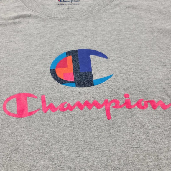 Champion Shirt Mens Large Gray Short Sleeve Athleticwear‎ Logo Print T-Shirt - Picture 2 of 13